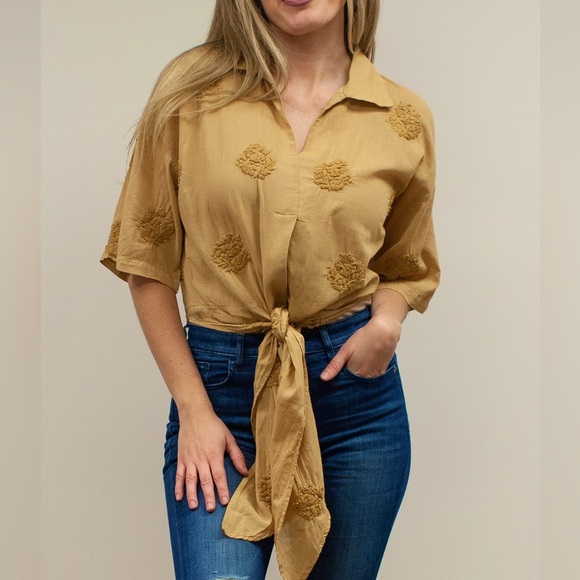 NWT Anthropologie Kyla Seo Bohemian Yellow Embroidered 100% Cotton Blouse Sz S - Picture 2 of 11